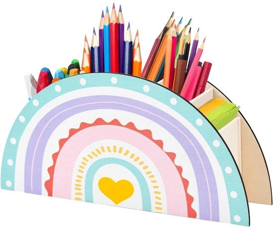 Organizzatore per bambini con 5 caselle in legno, con decorazione arcobaleno, multifunzionale per ufficio scuola classe