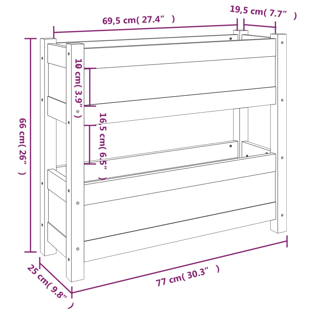 Fioriera rialzata per piante e fiori terrazza giardino 77 x 25 x 66 cm legno massello di pino bianco 02_0037850