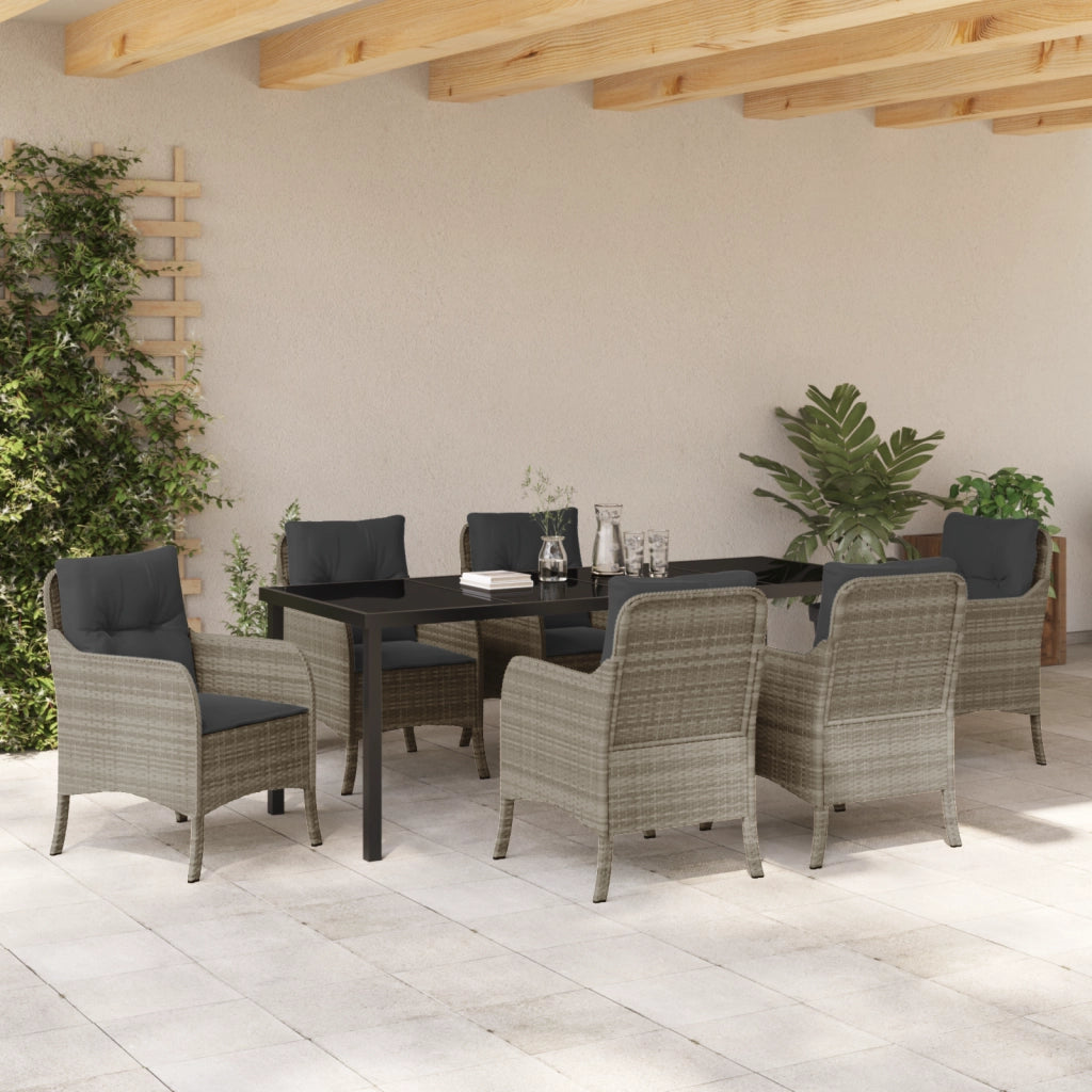 Set da Pranzo per Giardino da 7 Pezzi con Cuscini Grigio Chiaro Rattan PE