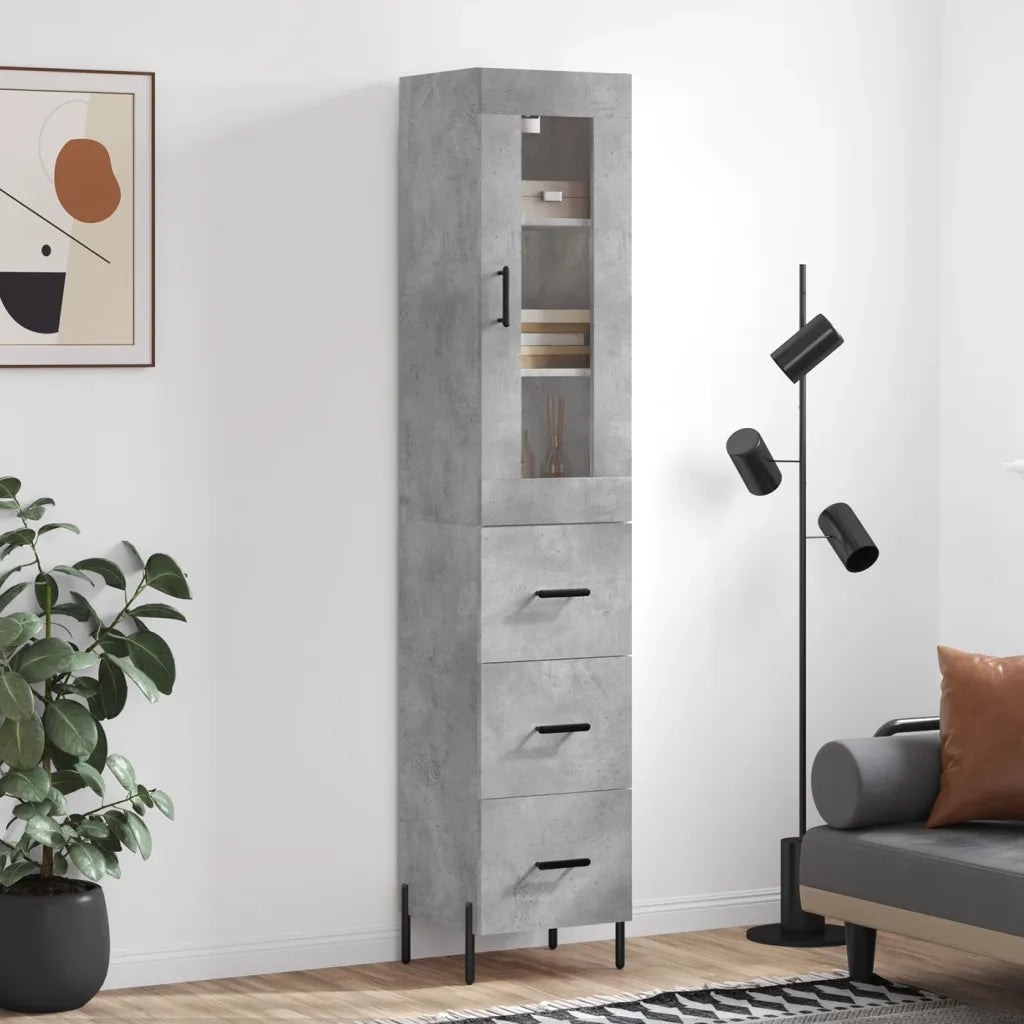 Credenza-Buffet-Armadio da cucina Grigio Cemento 34,5x34x180 cm in Legno Multistrato 775215