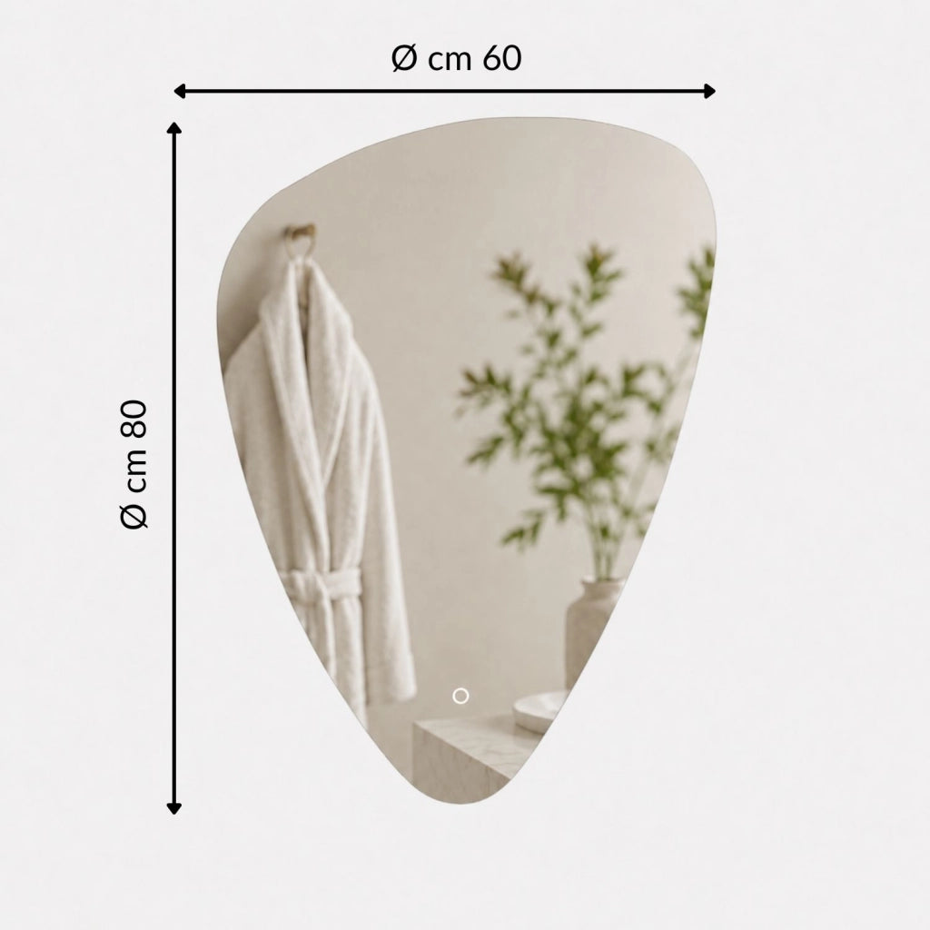 Specchio triangolare stondato retroilluminato a led in pvc *** misure 60x80 cm, tonalità dimmerabile 2700-4500-6500k...