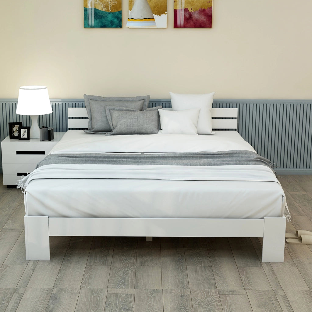 OKWISH Letto Singolo 140×200 cm, con Testiera e Spazio Contenitore, senza Materasso, in Legno Massello, Bianco