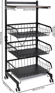 Trolley da Cucina su Ruote - 4 Livelli - Metallo - Comparto di Stoccaggio - Trolley di Stoccaggio - Nero - 40 x 31 x 85 cm