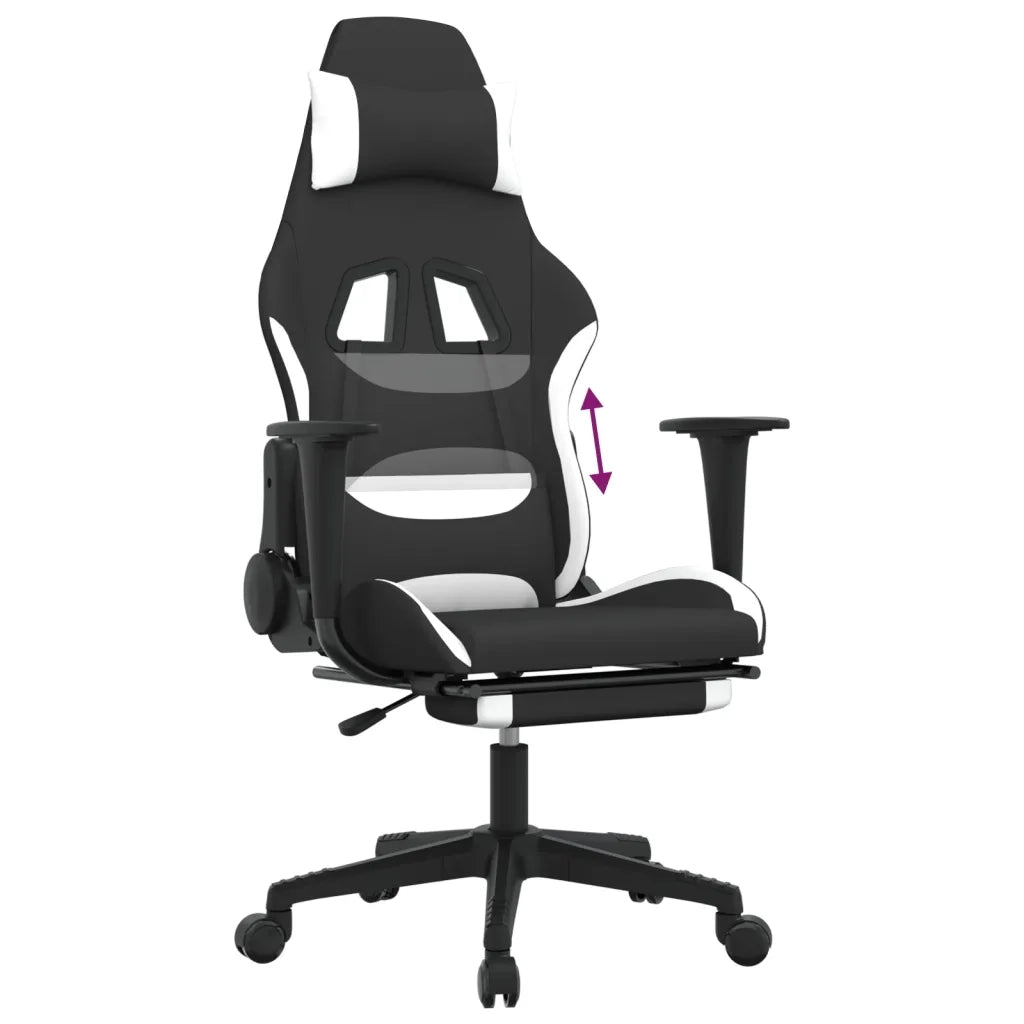 Sedia da Gaming | Sedia da e-sports con Poggiapiedi Nero e Bianco in Tessuto