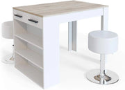 Set tavolo da pranzo Repose, Sonoma/Bianco, 67 x 100 cm con 2 sgabelli, adatto come piano di lavoro o area di appoggio aggiuntiva