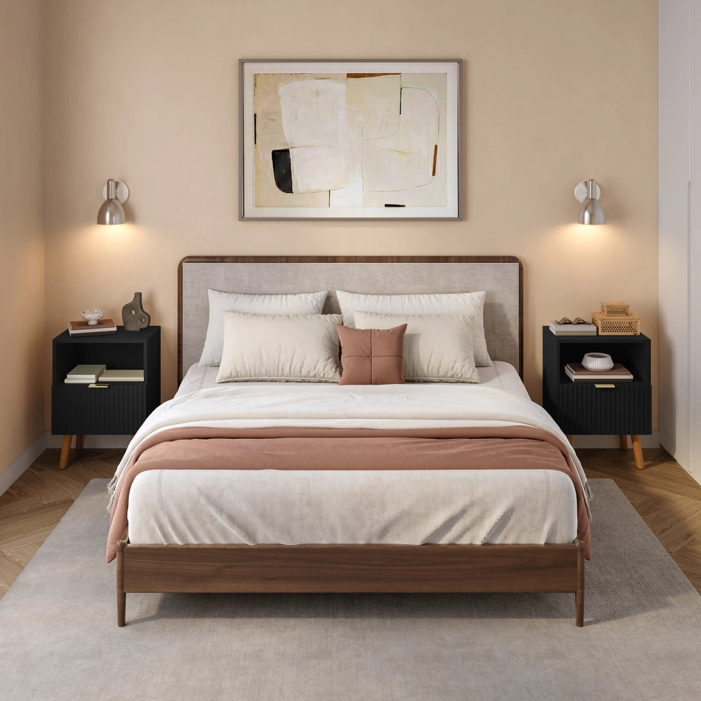 Set di 2 Comodini Nand con Cassetto e Vano Aperto 55x40x30 cm Nero [en.casa]