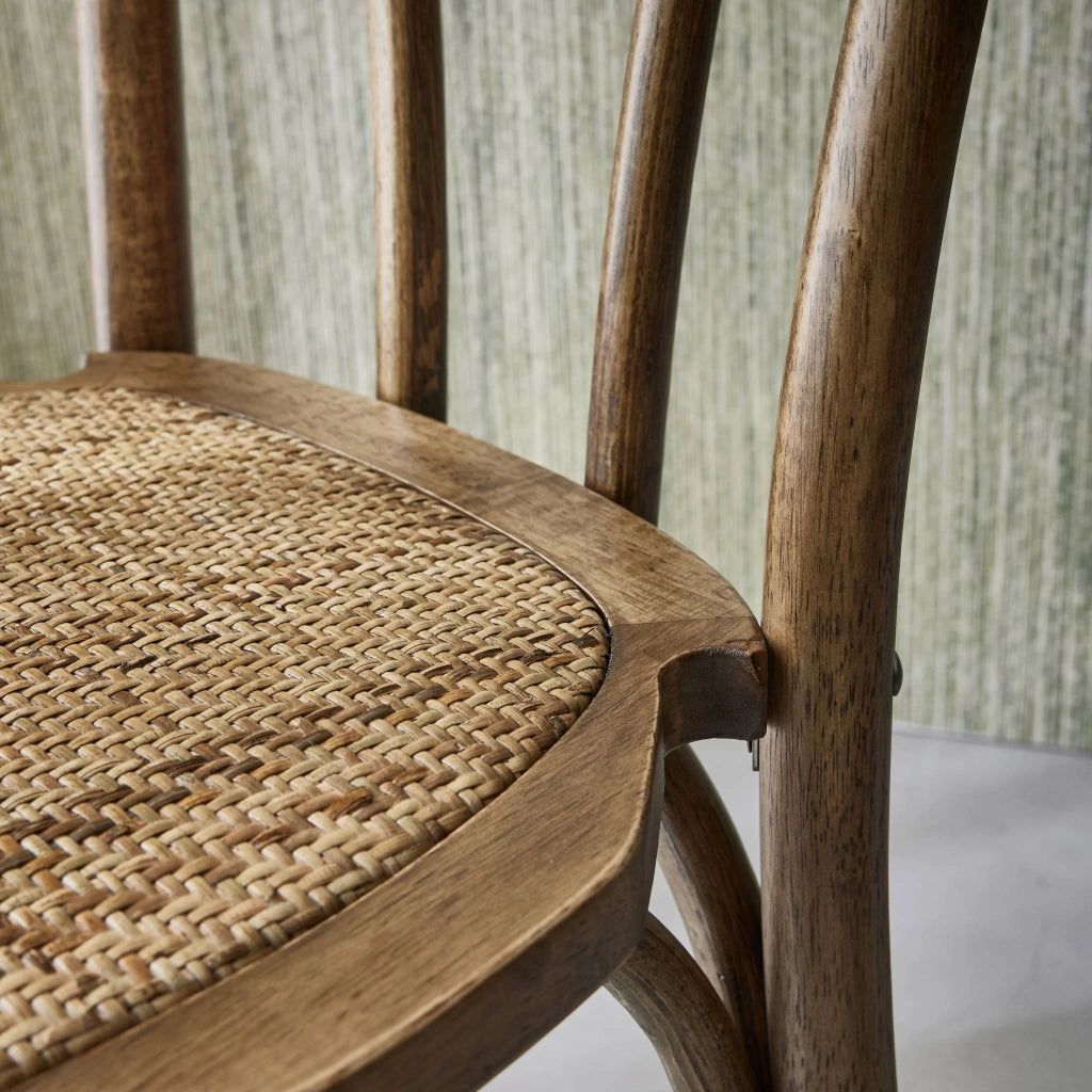 Set 2 sedie vintage in legno e rattan, marrone