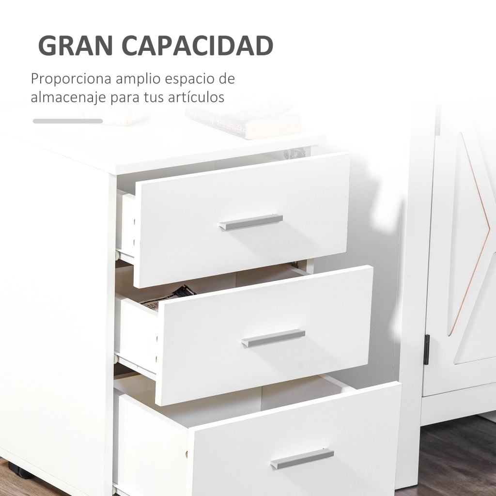 Cassettiera per ufficio con 3 cassetti, serratura e ruote ¨C zephmum ¨C Bianco 40x40x61,5 cm