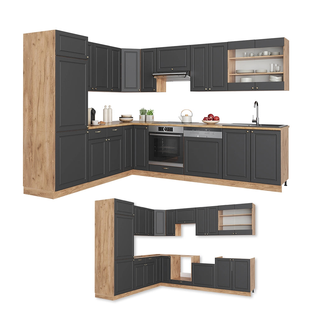 Vicco Cucina angolare completa Antracite Country House/oro Kraft Oak 227 x 287 cm , PL Antracite