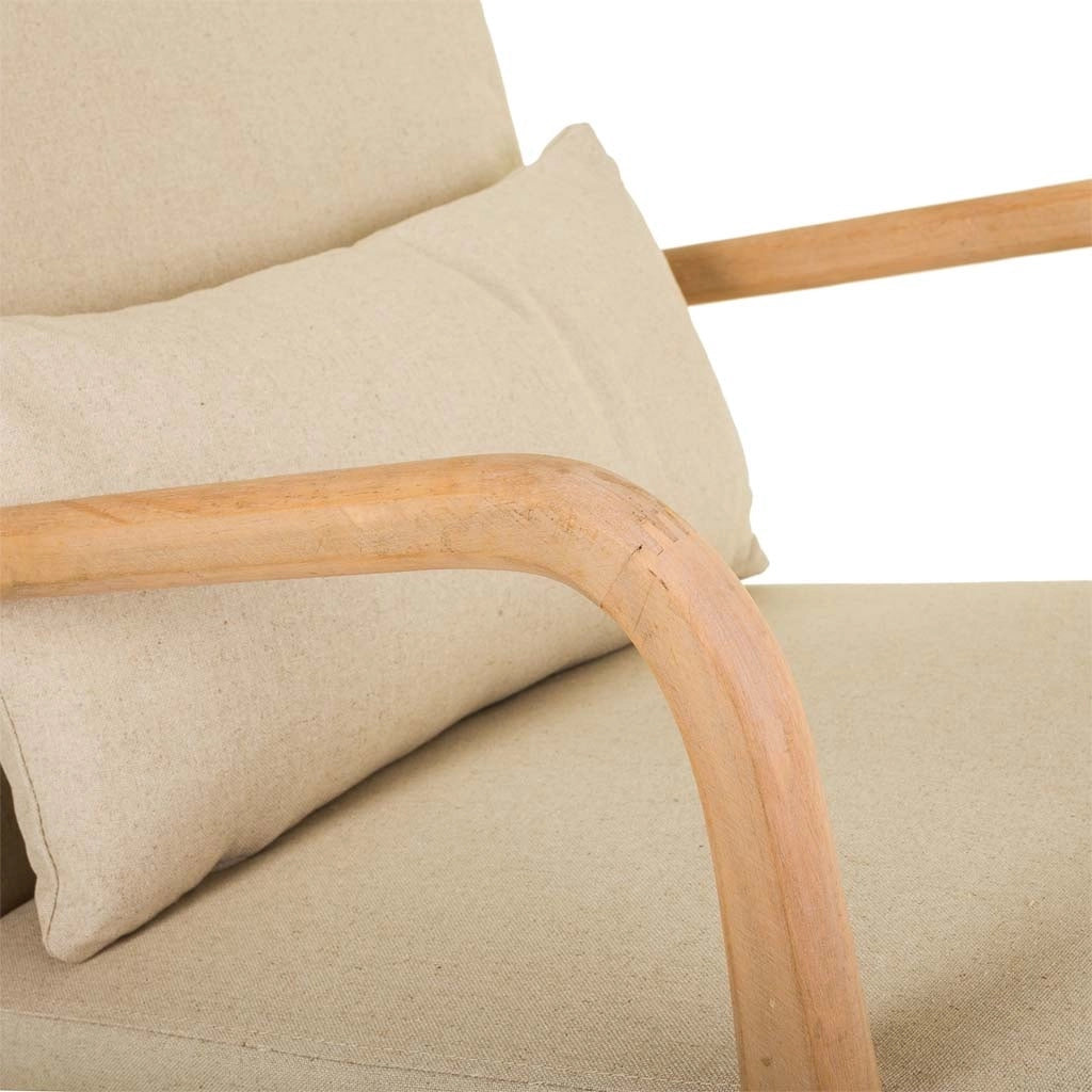 Poltroncina a dondolo in legno imbottita panna 66x88x47/78h