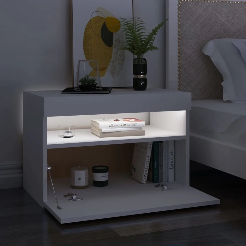 Comodino e Luci LED Bianco 60x35x40 cm in Legno Multistrato 3082774