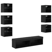 Mobile TV con luci a strisce a LED 8 pz | Armadietto TV | Mobile Porta TV Rovere Nero Vetro