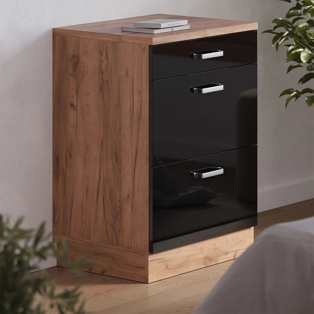 Mobile per mansarda Rion Nero lucido/Rovere dorato 60 x 83.8 cm senza inclinazione con 3 cassetti Vicco