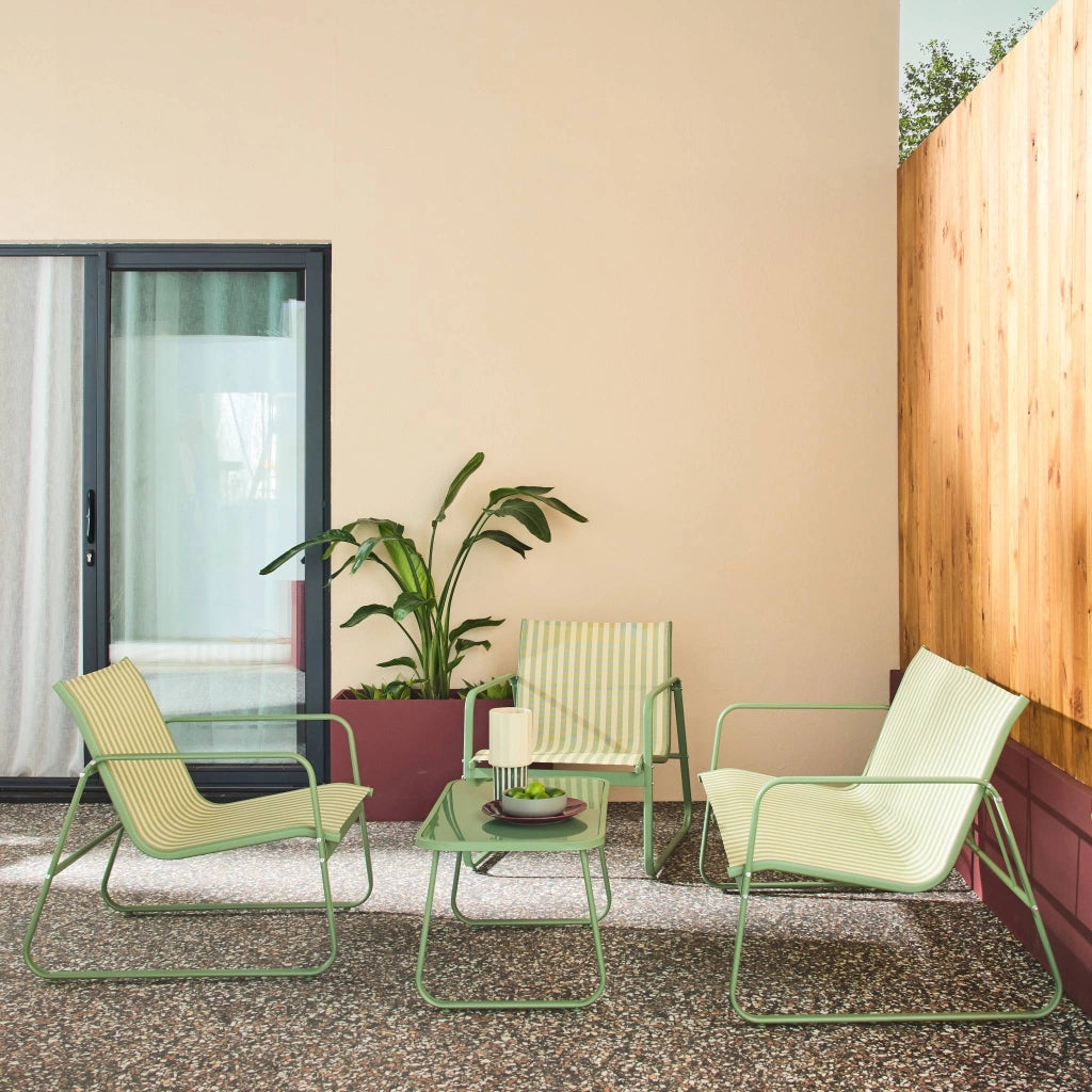 Salotto da giardino in metallo, 4 posti, verde