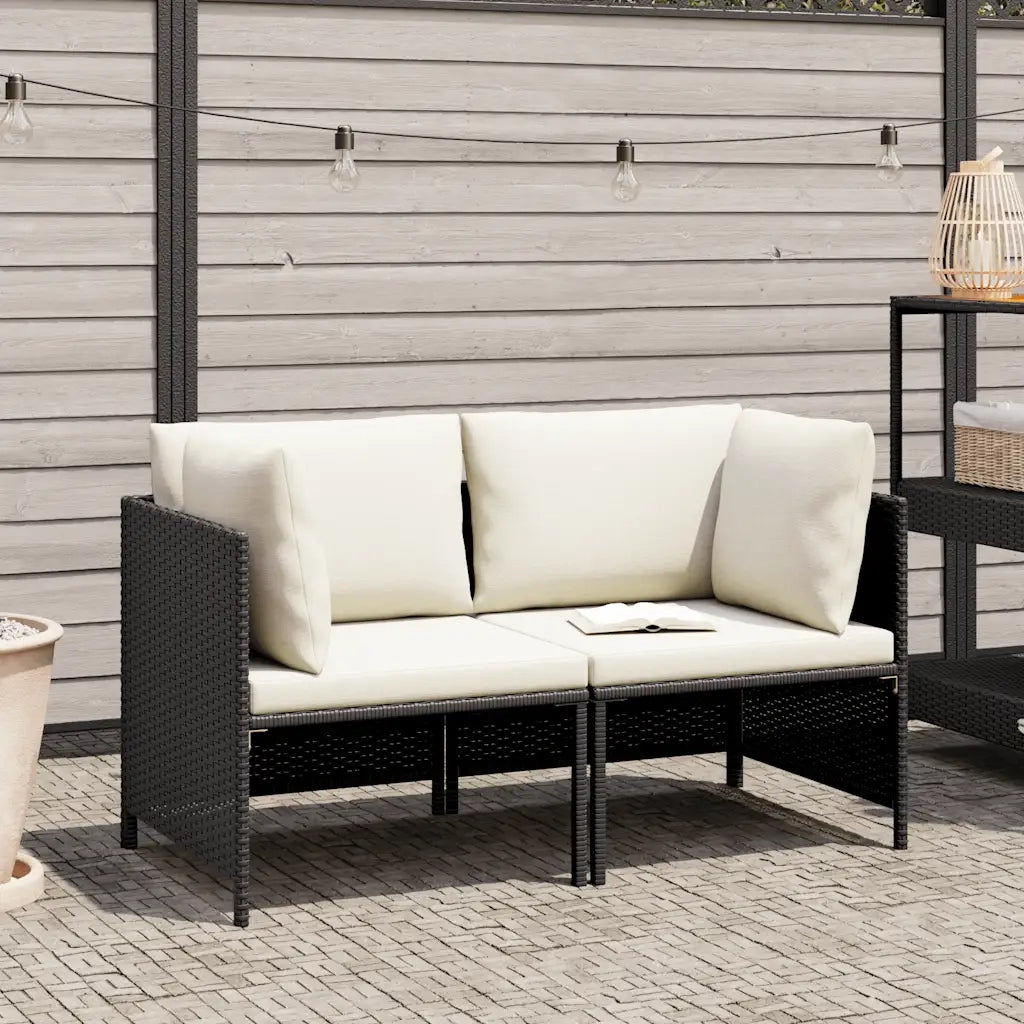 Divano da Giardino a 2 Posti con Cuscini in Polyrattan Nero cod mxl 73763