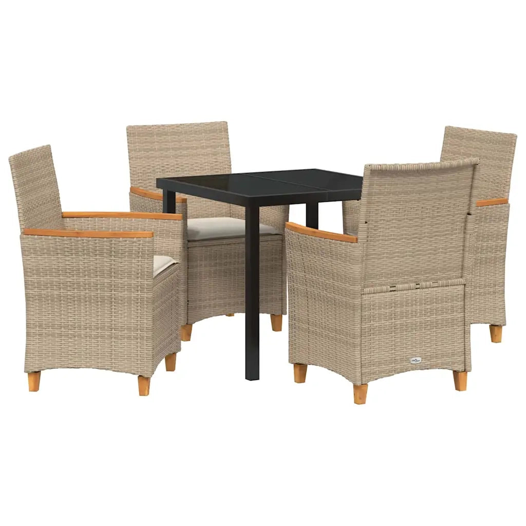 Set da Pranzo per Giardino 5 pcs Beige polyrattan
