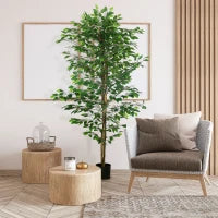 Pianta di Ficus Artificiale da 180 cm per Interni ed Esterni con Vaso in Metallo Riempito, Verde