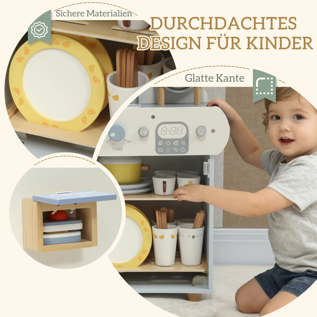 Cucina Giocattolo per Bambini con Lavastoviglie ¨C zephmum ¨C 32 Accessori MDF Legno Colore Blu