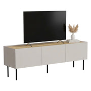 Mobile porta TV Calanna, Madia da salotto con tre ante battenti e tre vani interni, Rialzato da terra, 150x40 h52 cm, Beige e Rovere