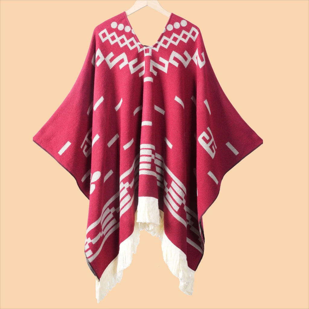 Sciarpa da viaggio da donna in stile vintage con frange, mantello esterno, cappa