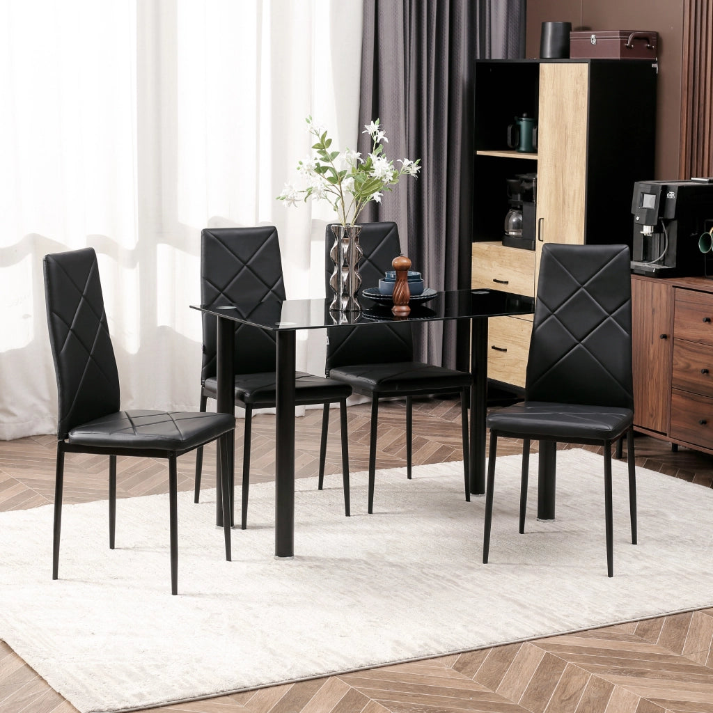 EasyComfort Set di 4 Sedie da Pranzo con Schienale Alto in Finta Pelle e Acciaio, 41x50x97cm, Nero