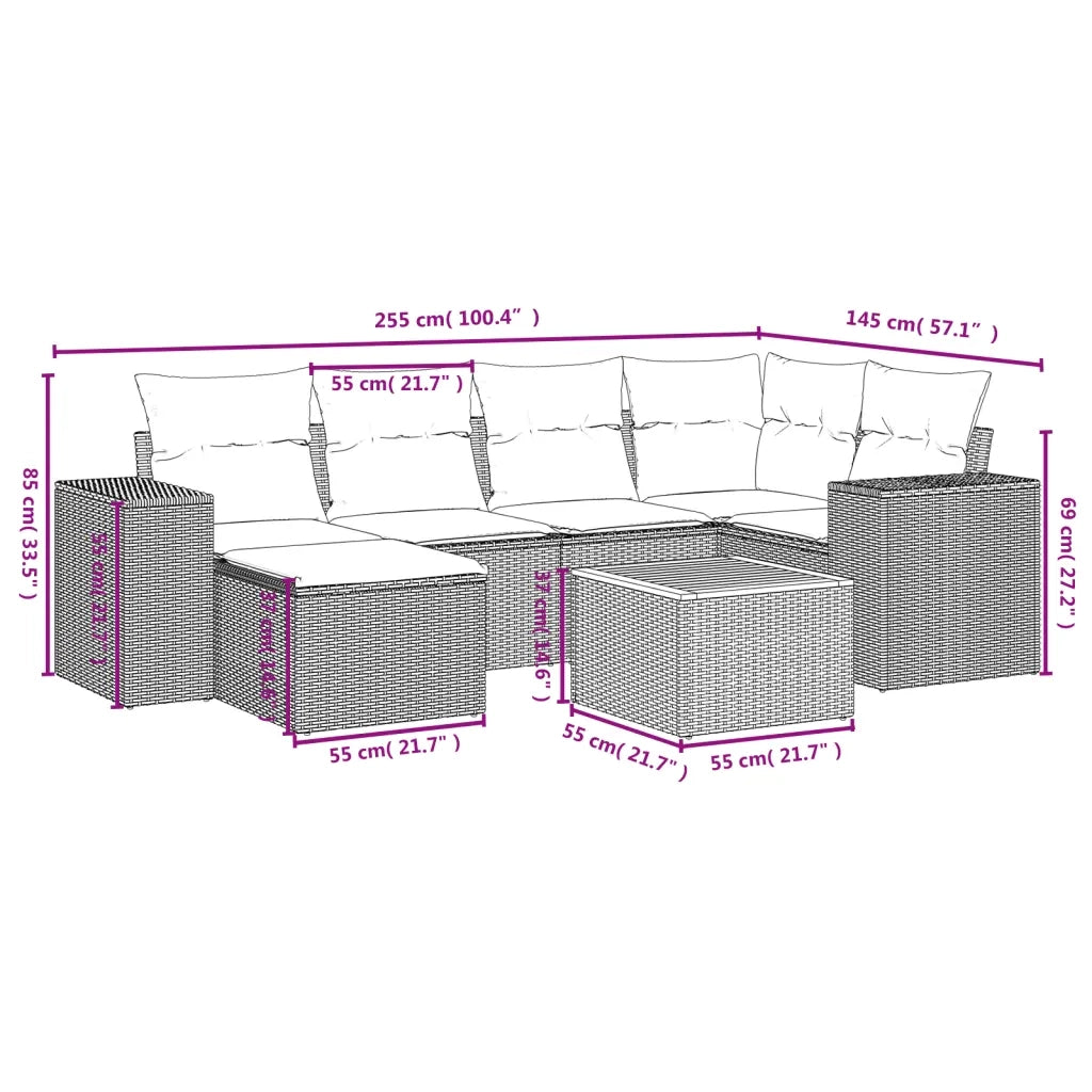 Set Divani da Giardino con Cuscini 7pz Nero Polyrattan 3225545