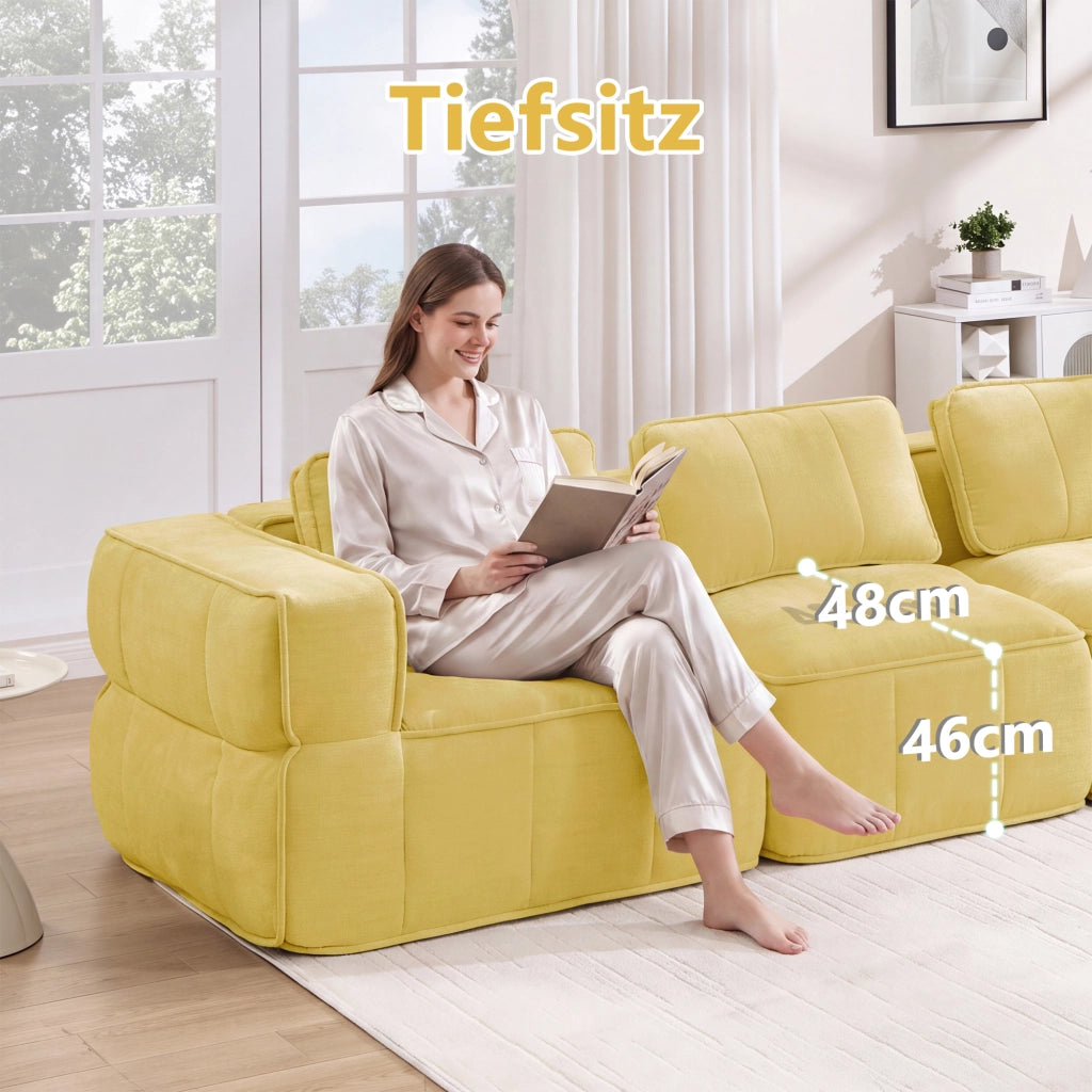 Divano modulare a 3 posti con seduta profonda e base antiscivolo in poliestere giallo 271 × 93 × 67 cm