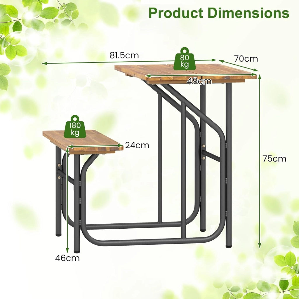 Panca da tavolo da picnic mezza per 1 persone, set tavolo da pranzo e panca in legno di acacia con struttura in metallo robusta, per patio, veranda, giardino, cortile posteriore