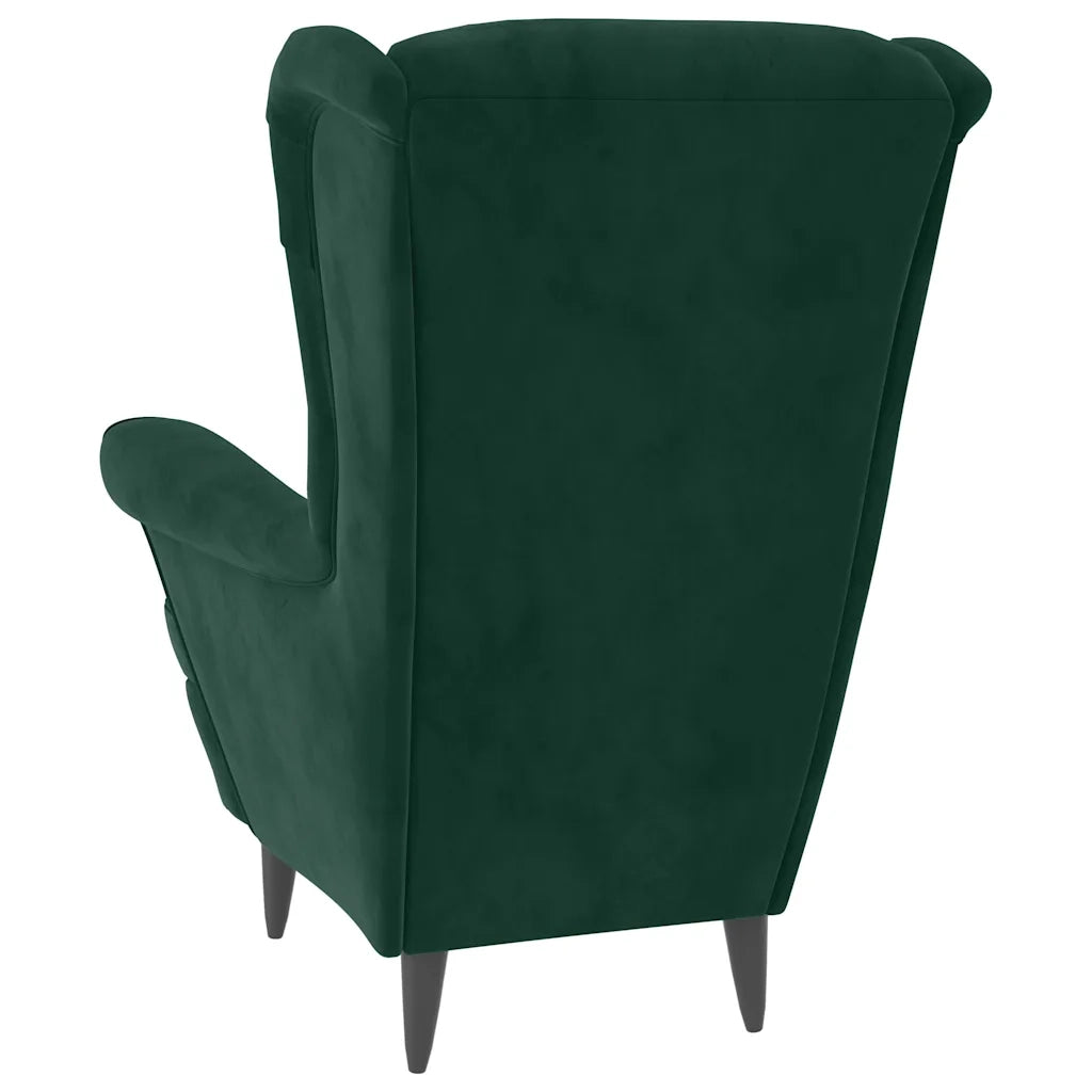 Divano Sedia-Poltrona Schienale ad Ala con Poggiapiedi Verde Scuro Velluto