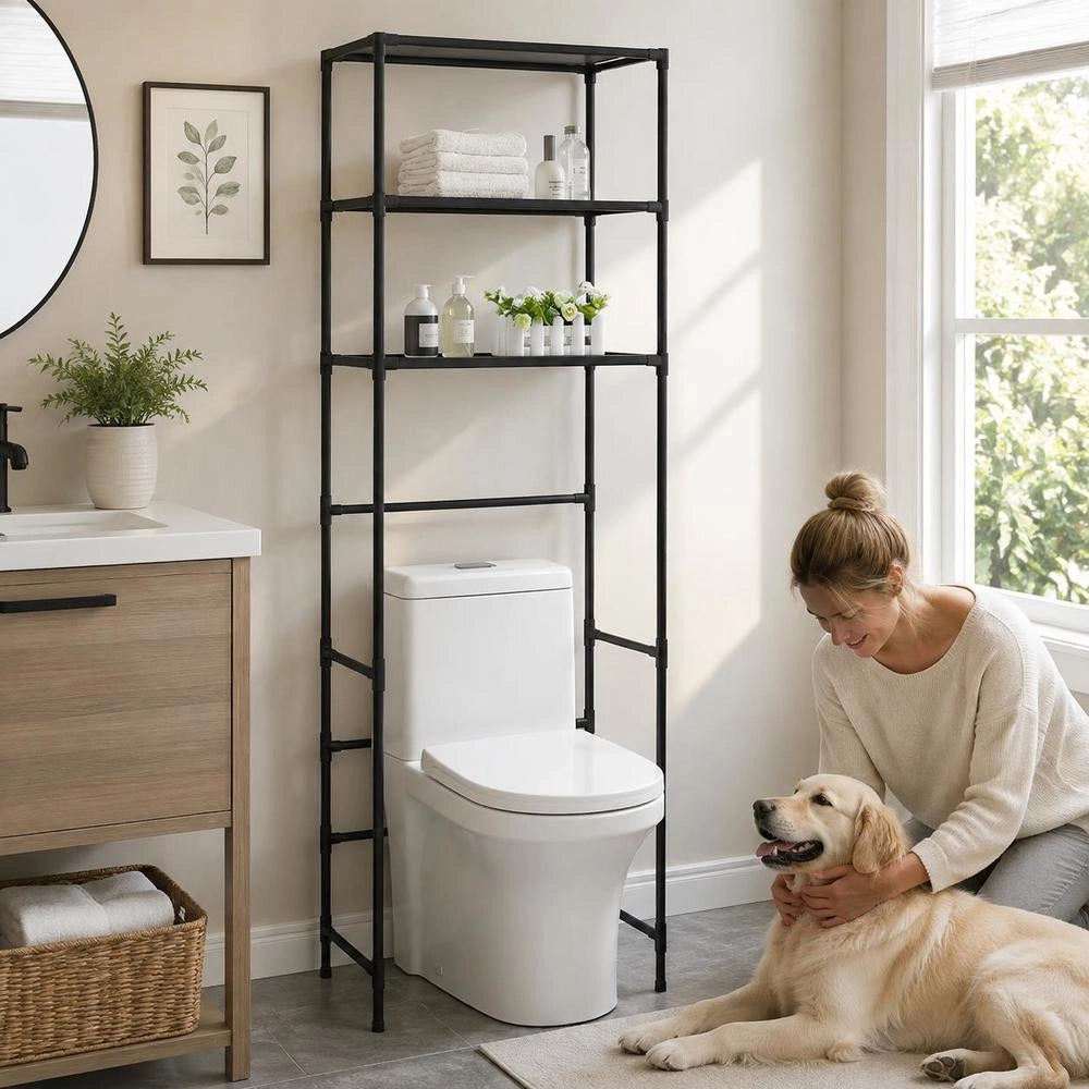 Toilet Shelf 3 Shelves Black 53x28x169 Cm