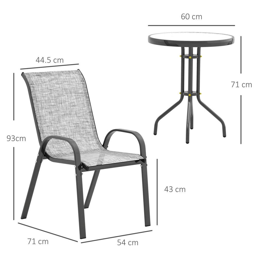 Set 3 Pezzi da Giardino 2 Sedie da Giardino 54x71x93 cm e Tavolino Rotondo Ø60x71 cm in Acciaio Grigio