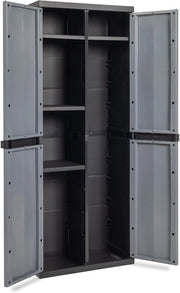 Armadio portascope 2 ante con vano attrezzi e 4 ripiani regolabili in resina colore nero e grigio basalto 65x37x165 cm Toomax