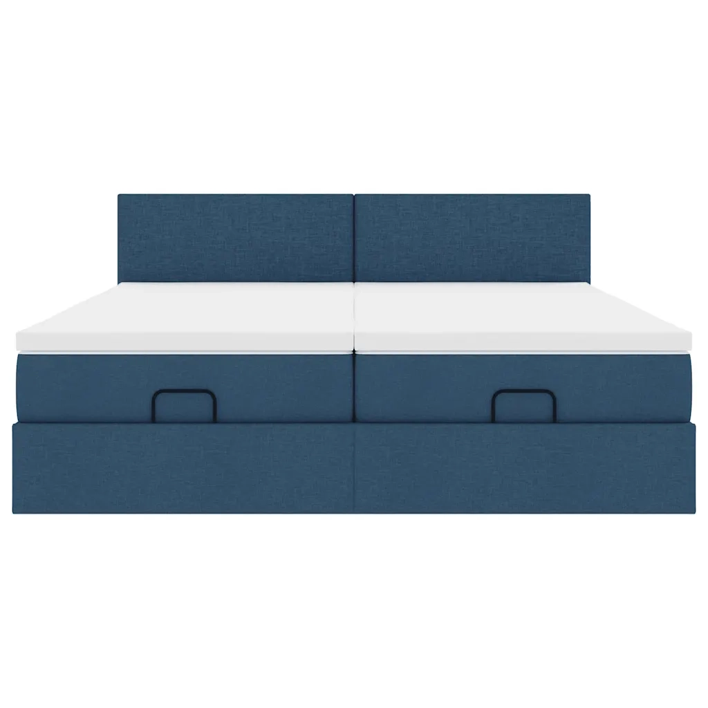 Struttura Letto Pouf con Materassi Blu 200x200 cm in Tessuto 3312835