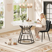 Tavolo da Pranzo Rotondo ¨C MINIMAL ¨C Piano Effetto Marmo, Gambe in Metallo Oro/Nero