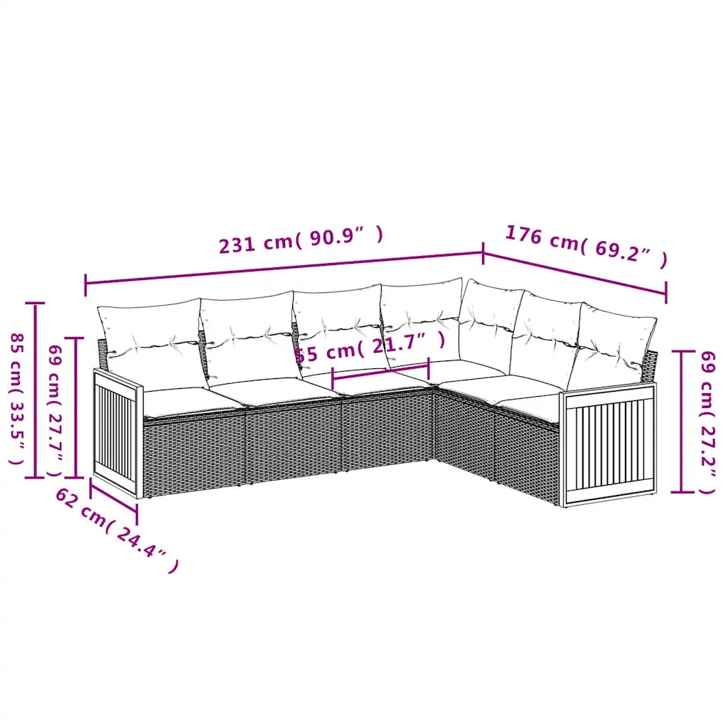 Set Divani da Giardino 6 pz con Cuscini Grigio in Polyrattan 3227685