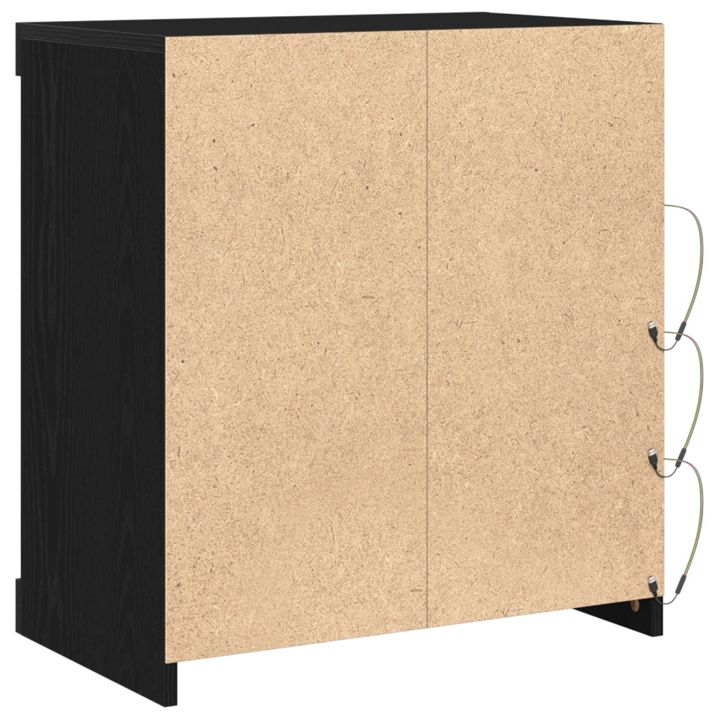 Sideboard con luci LED in rovere nero 60,5x37x67 cm