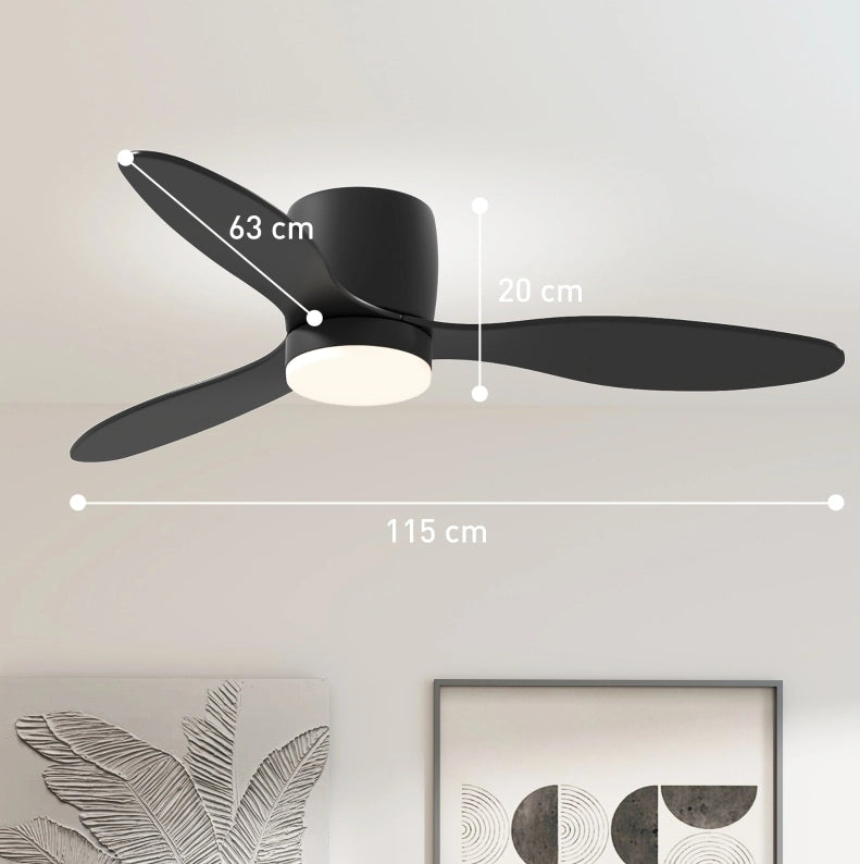 Ventilatore da soffitto ?115 cm con LED dimmerabile e motore DC reversibile in ABS nero