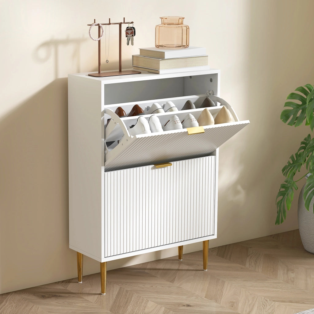 Scarpiera Slim con 2 Cassetti Ribaltabili per 12 Paia di Scarpe 60x24x91,5 cm Design Moderno in MDF Bianco