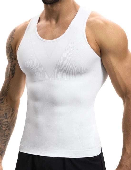Compressione per Uomo con Design Ergonomico - Maglietta Compressiva - Maglietta Senza Nodo - Abdominale - Parte Inferiore Respirante - Tre Livelli di Compressione - Maglietta Compressiva