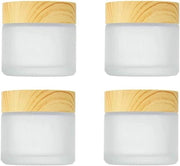 Set di 4 contenitori di vetro trasparente con coperchio in legno non adesivo per cosmetici - 30 ml/30 g