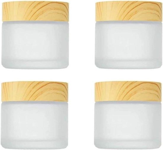 Set di 4 contenitori di vetro trasparente con coperchio in legno non adesivo per cosmetici - 30 ml/30 g