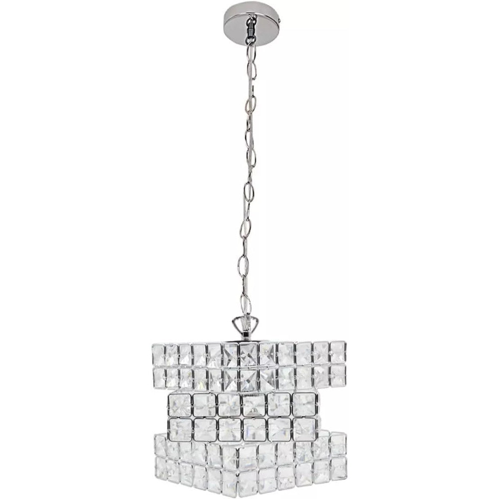 Trade Shop - Lampadario Sospeso Cubo Intrecciato Con Cristalli Lampada Luce E27 Argento 32408 -