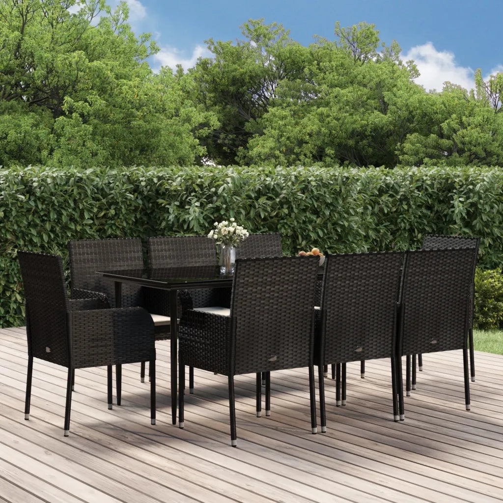 Set da Pranzo da Giardino 9 pz con Cuscini Nero in Polyrattancod mxl 76479
