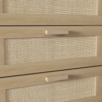 Cassettiera 6 Cassetti in Legno e Rattan Stile Boho per Soggiorno e Camera da Letto, 110x40x75 cm