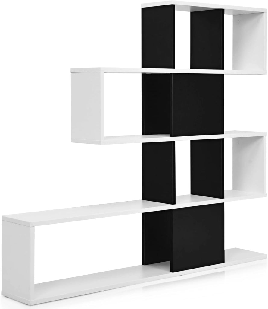 Scaffali portaoggetti a 5 livelli, scaffale minimalista con 12 spazi aperti, scaffale per soggiorno, sala da pranzo o ufficio, 120 x 19,5 x 109 cm (nero+bianco)