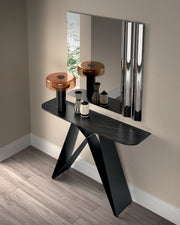 Consolle Thalia 110x30 cm con top in ceramica marmo nero portoro e struttura in metallo verniciato nero - Stones