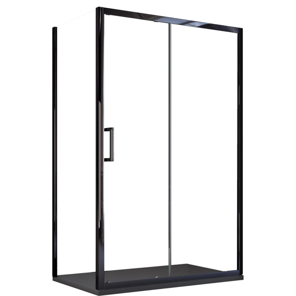 Box doccia due lati apertura scorrevole profili neri 6mm h195 agata, misura 75x140