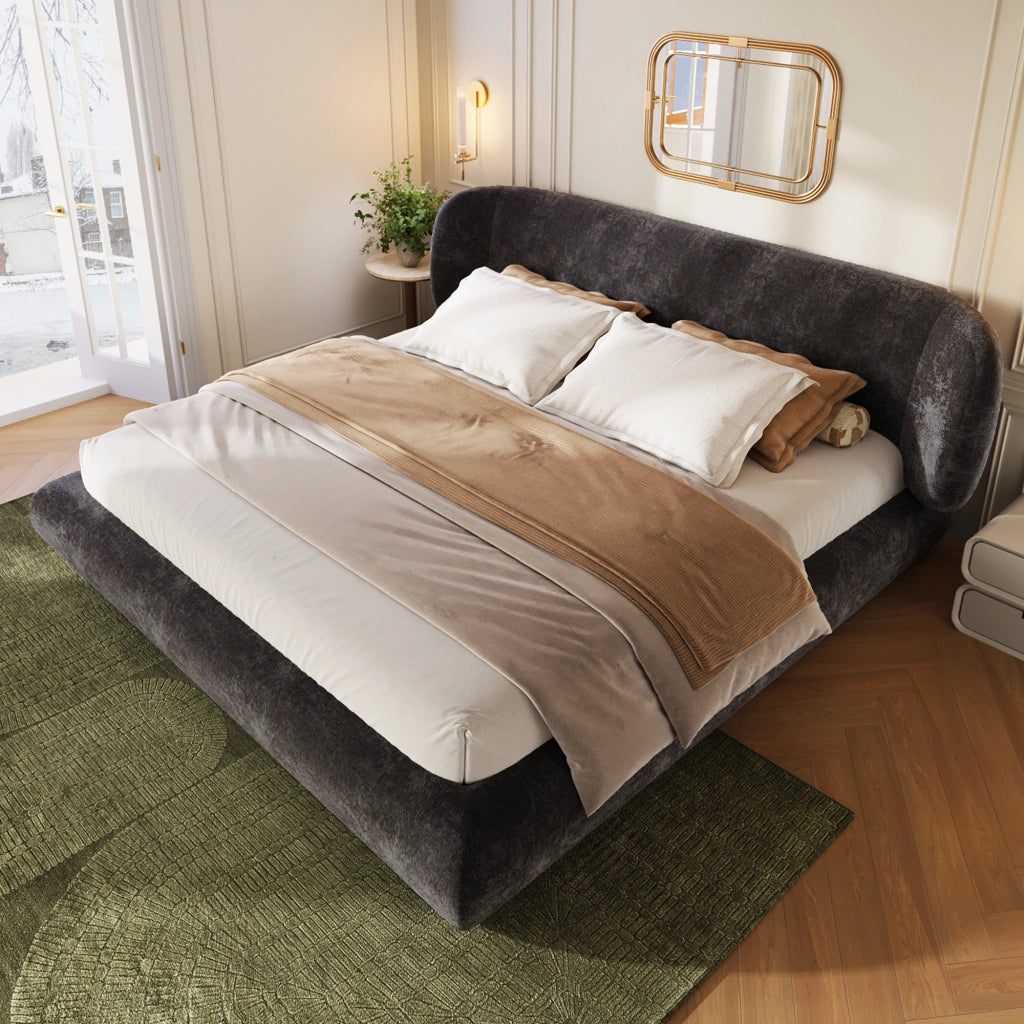 letto imbottito chenille grigio 223 x 185 cm