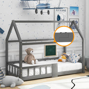 Letto a casetta per bambini 90x200 cm con lavagna e protezione anticaduta; legno grigio