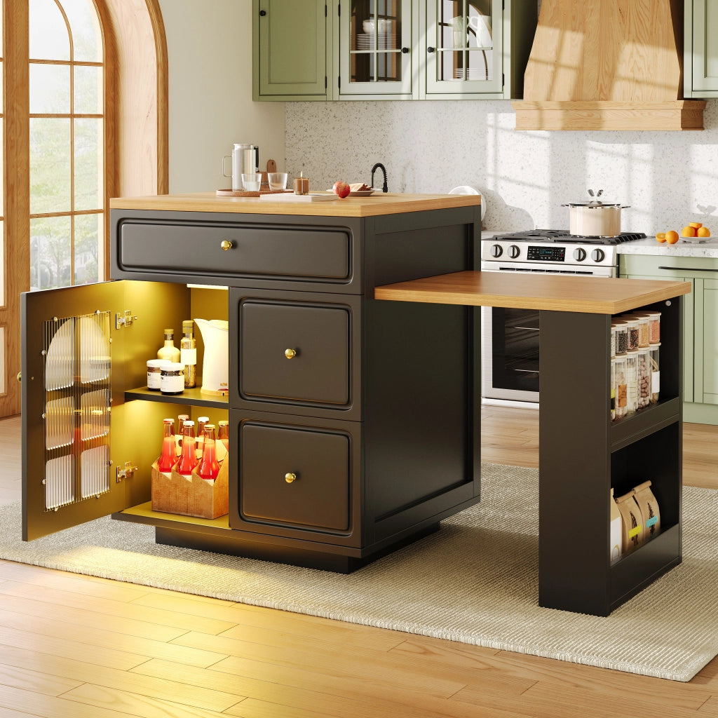 ISOLA CUCINA ESTRAIBILE 122,5-195,5 cm MDF NERO con LED RGB